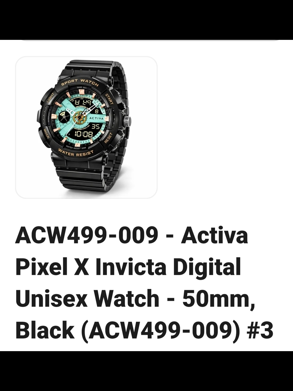 Ativa Pixel X Invicta Digital Unisex Watch - Black with Mint Dial